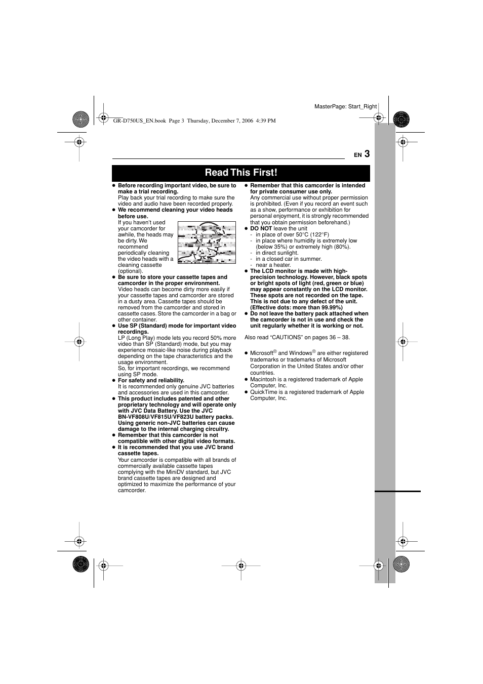 Read this first | JVC GR-D750US User Manual | Page 3 / 40