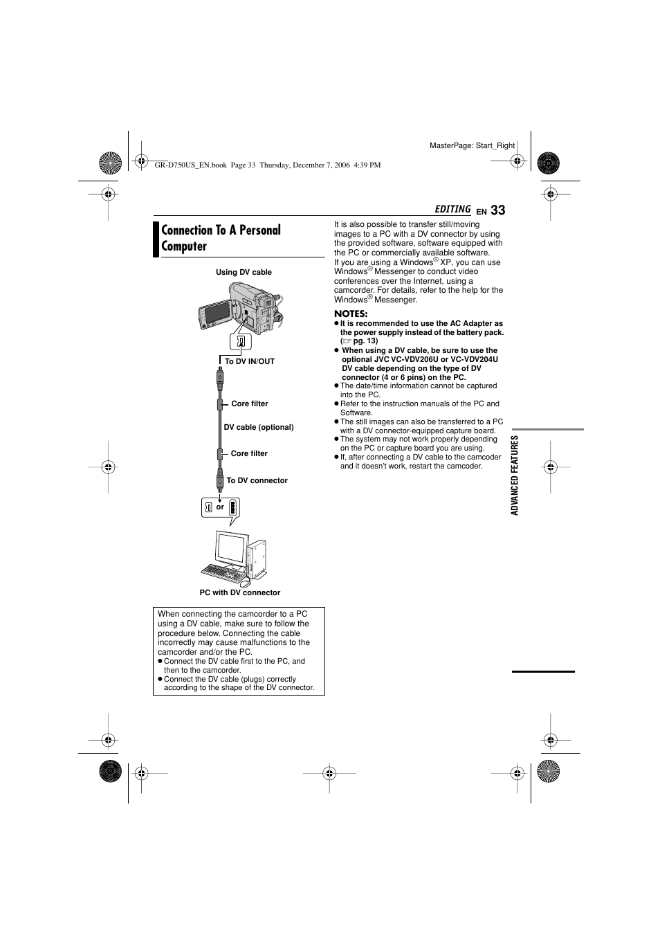 Connection to a personal computer | JVC GR-D750US User Manual | Page 33 / 40