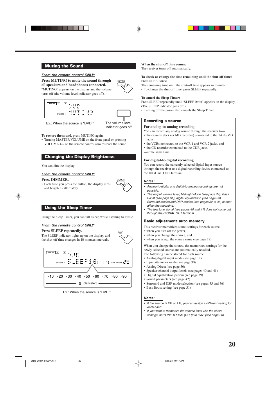 Muting the sound, Changing the display brightness, Using the sleep timer | JVC LVT0870-006A User Manual | Page 23 / 64