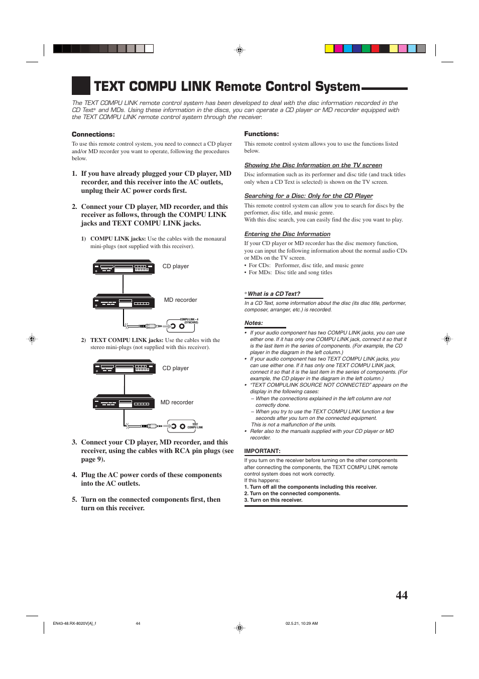 Text compu link remote control system | JVC LVT0870-006A User Manual | Page 47 / 64