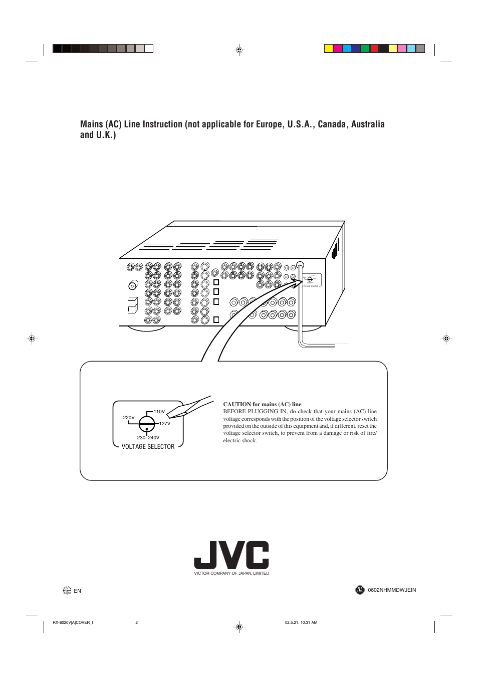 Back cover, Voltage selector | JVC LVT0870-006A User Manual | Page 64 / 64