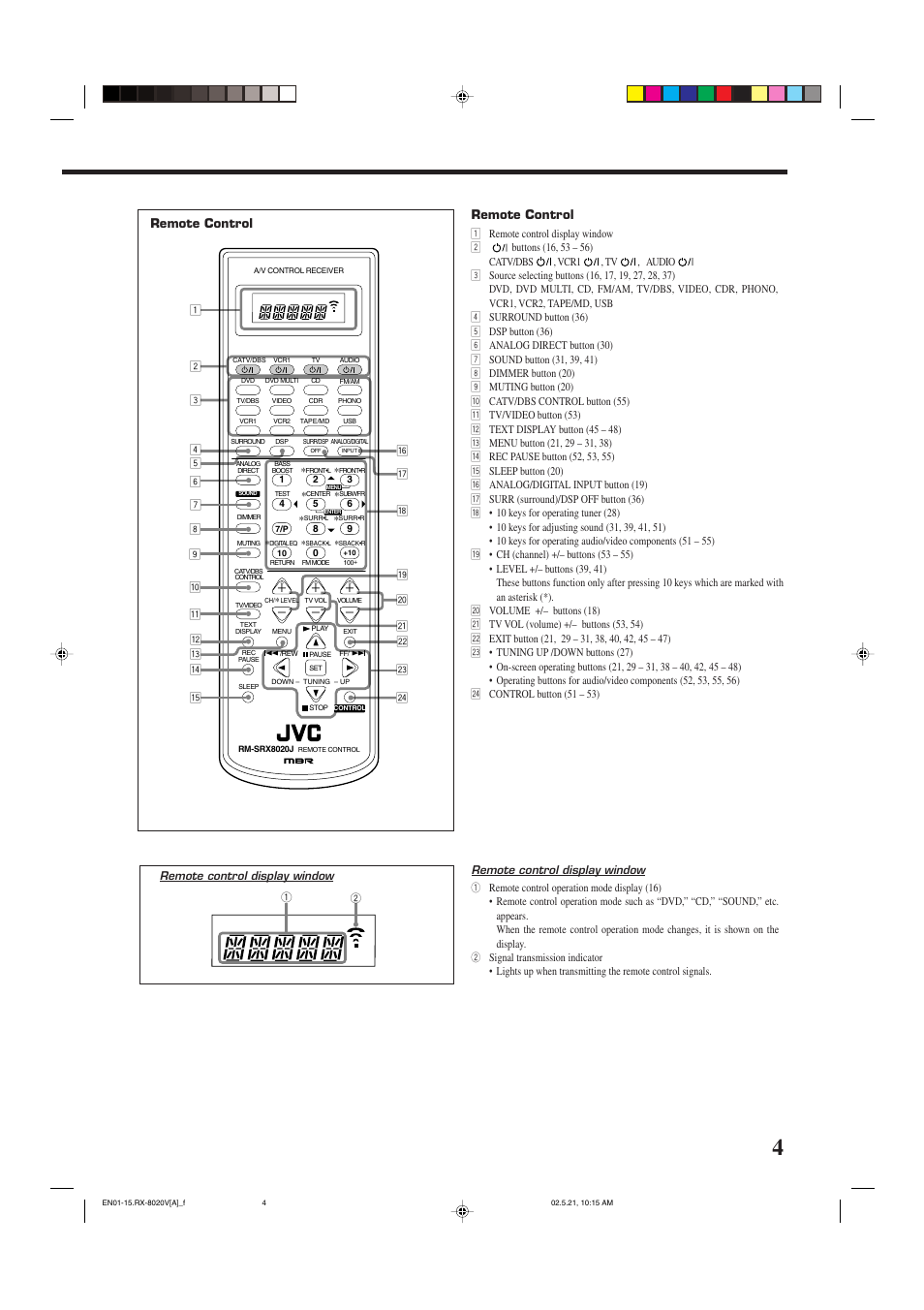 Remote control | JVC LVT0870-006A User Manual | Page 7 / 64