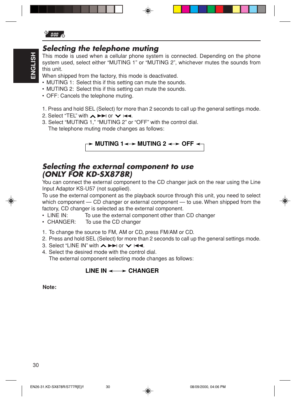 Selecting the telephone muting | JVC CD Receiver KD-S8R User Manual | Page 30 / 45