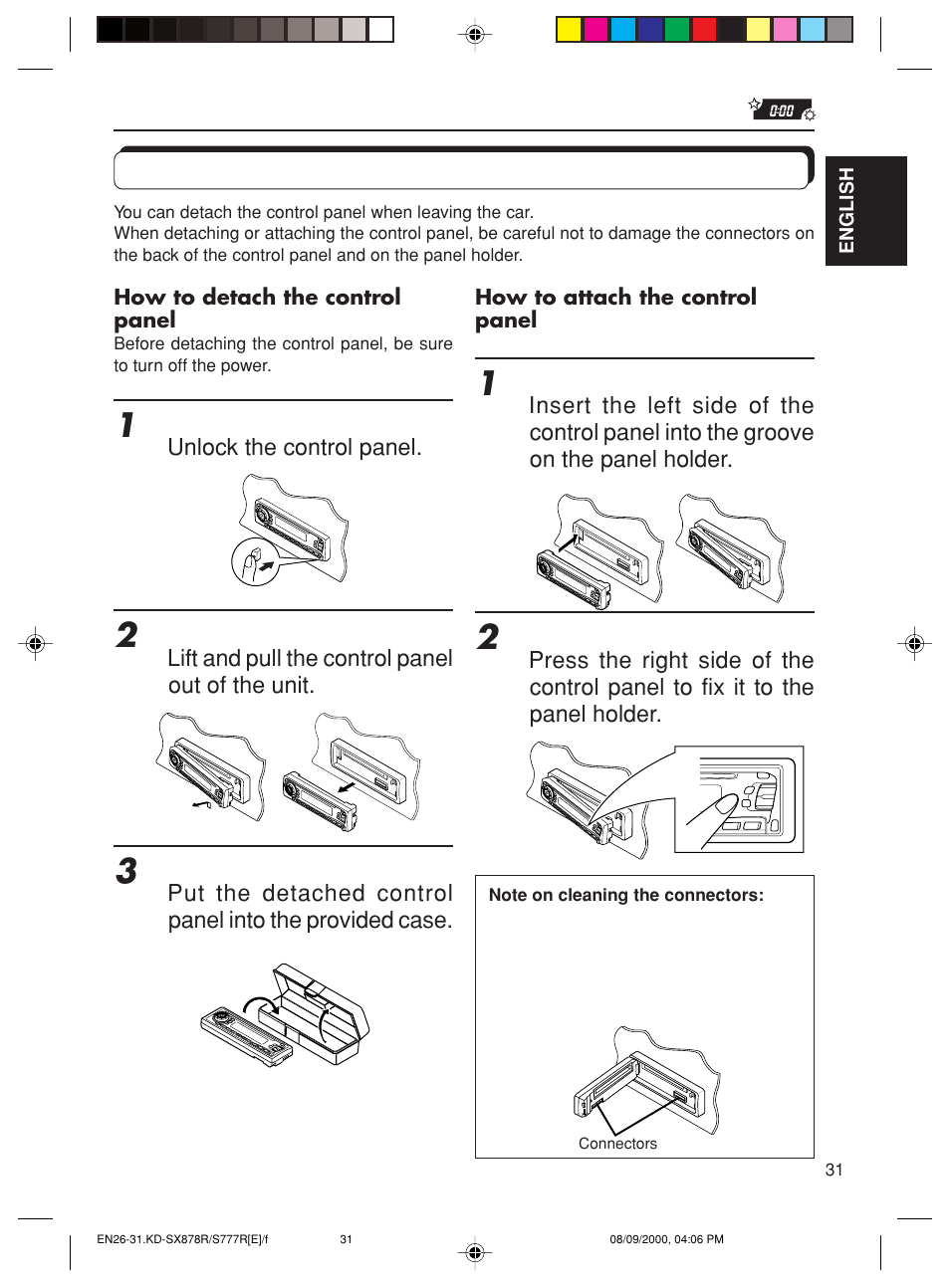 Detaching the control panel | JVC CD Receiver KD-S8R User Manual | Page 31 / 45