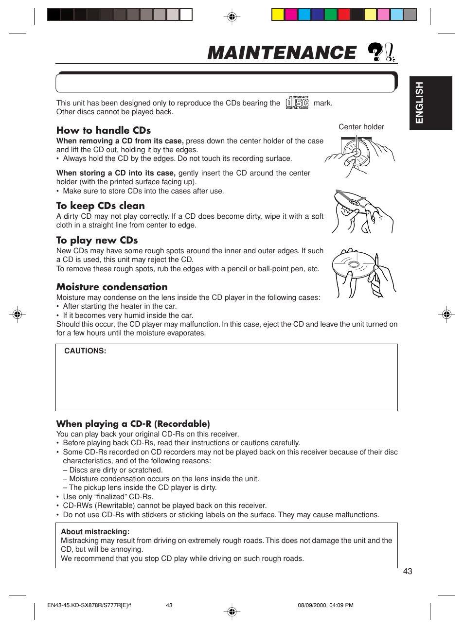 Maintenance, Handling cds | JVC CD Receiver KD-S8R User Manual | Page 43 / 45