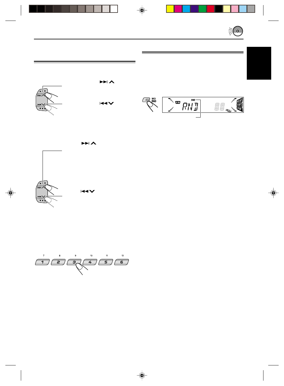 Selecting cd playback modes, Locating a track or a particular portion on a cd | JVC KD-S711R User Manual | Page 15 / 32