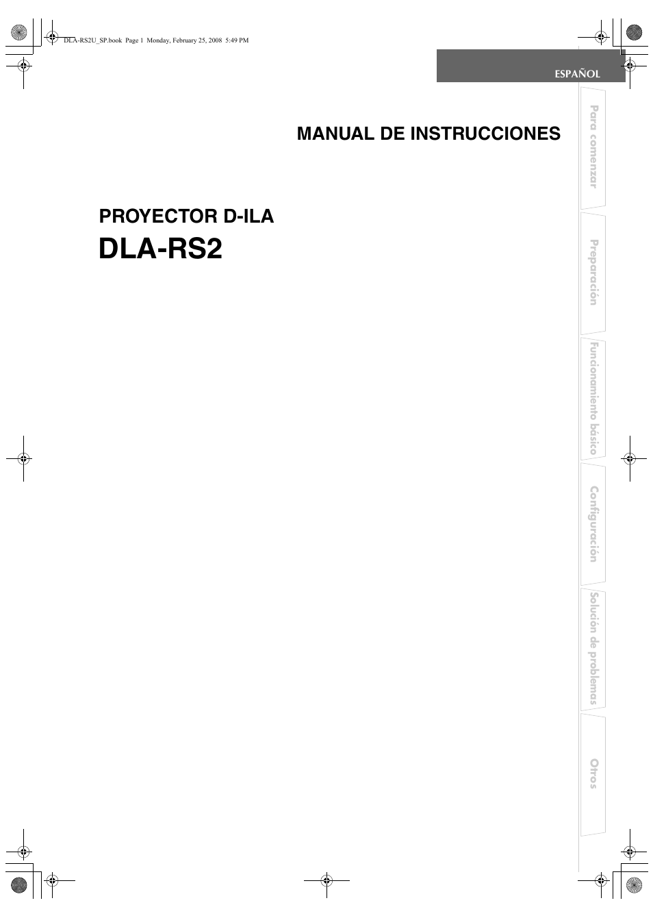 Español, Dla-rs2, Proyector d-ila | Manual de instrucciones | JVC DLA-RS2 User Manual | Page 109 / 162