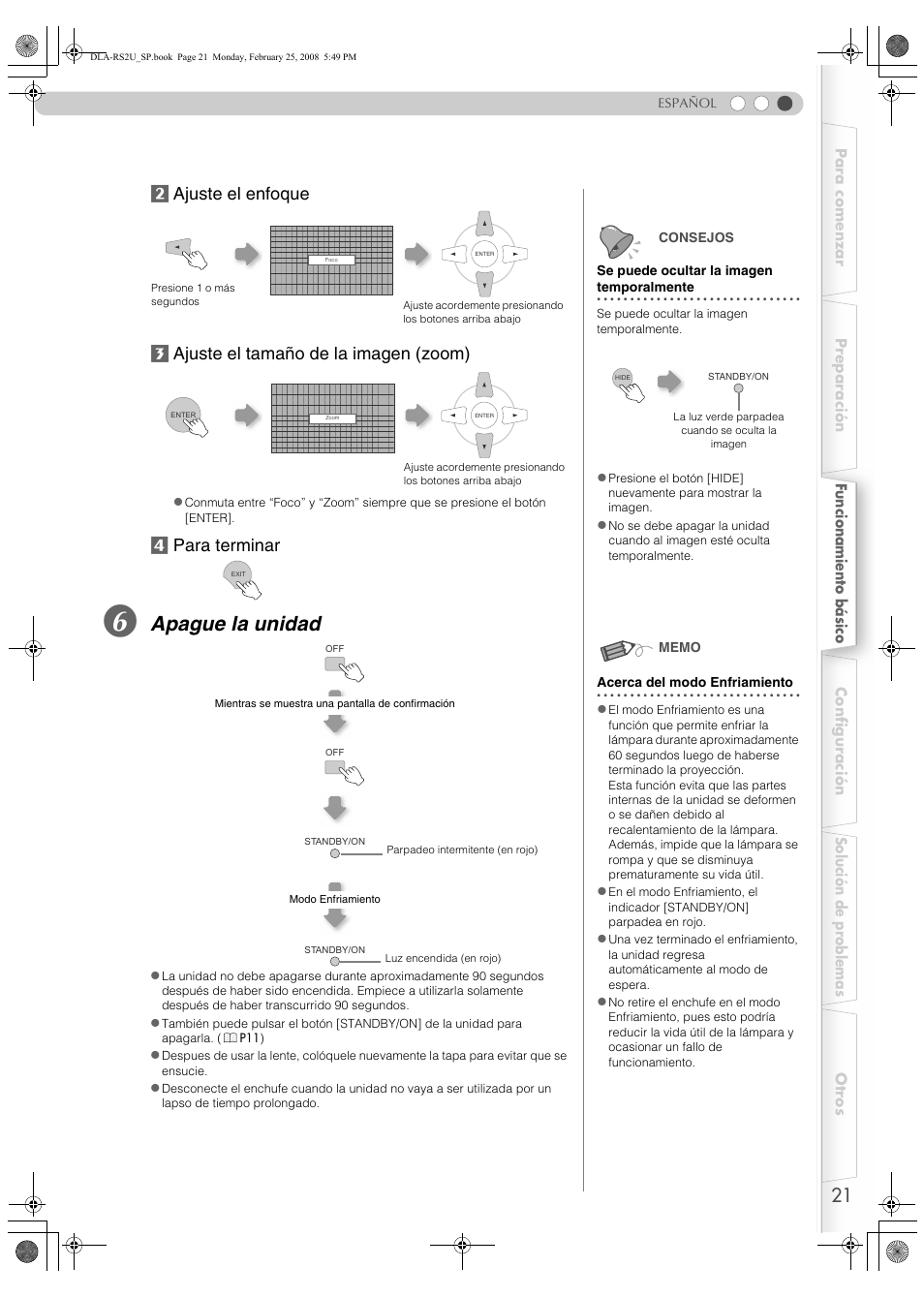 Apague la unidad | JVC DLA-RS2 User Manual | Page 129 / 162