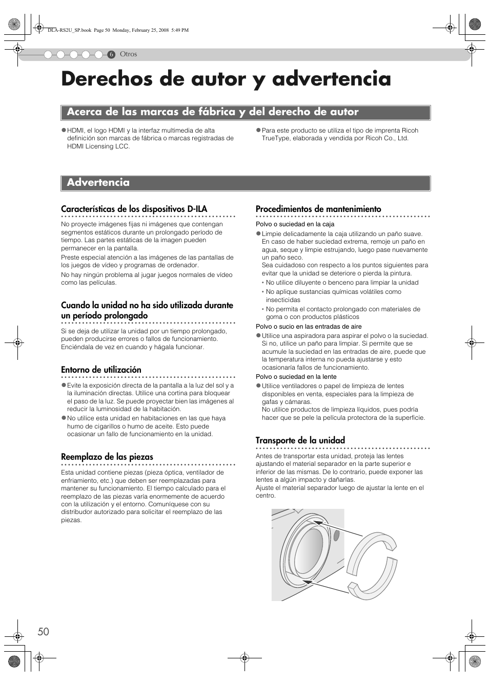 Derechos de autor y advertencia, Advertencia, Acerca de las marcas de fábrica y del derecho | De autor | JVC DLA-RS2 User Manual | Page 158 / 162