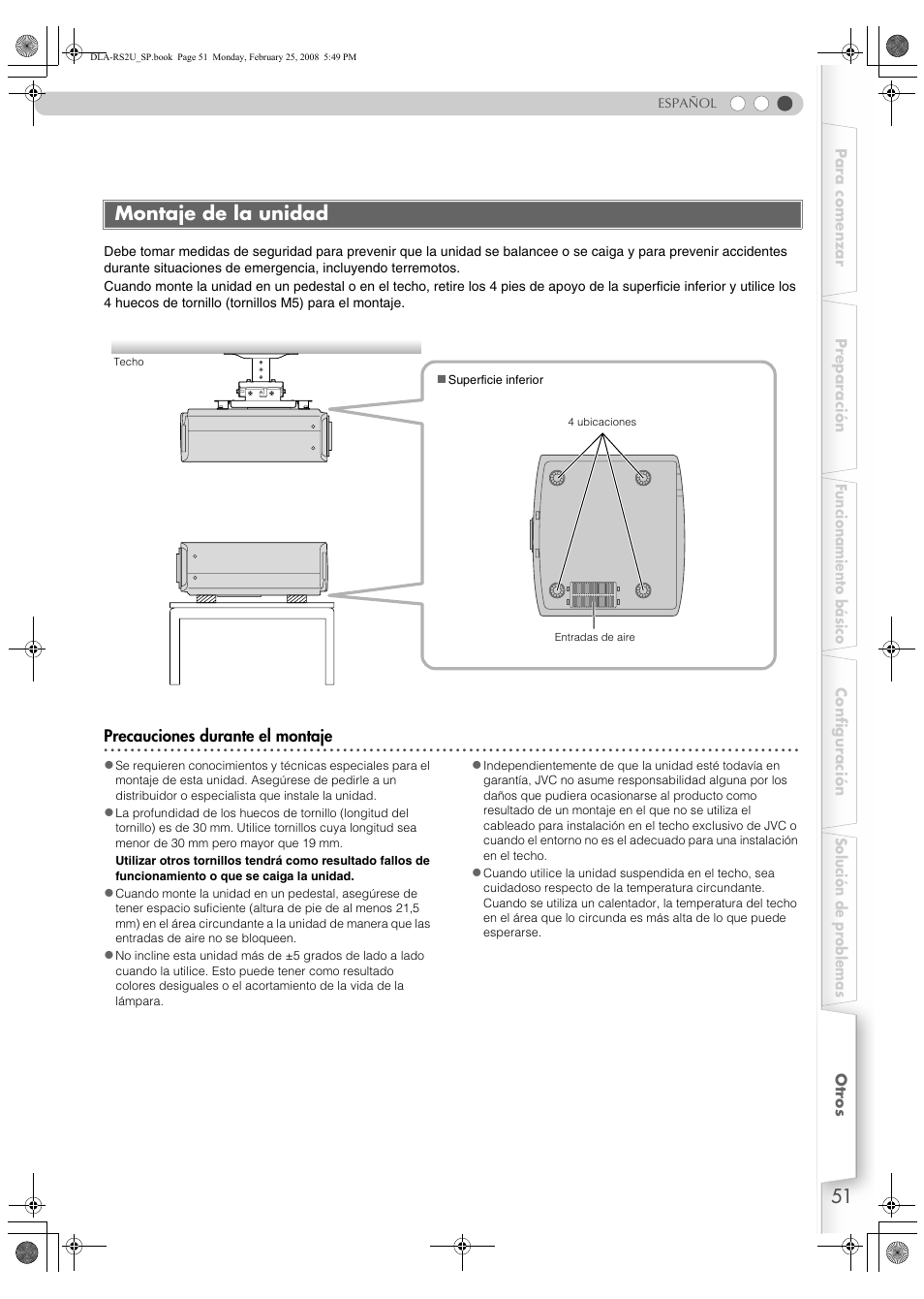 Montaje de la unidad | JVC DLA-RS2 User Manual | Page 159 / 162