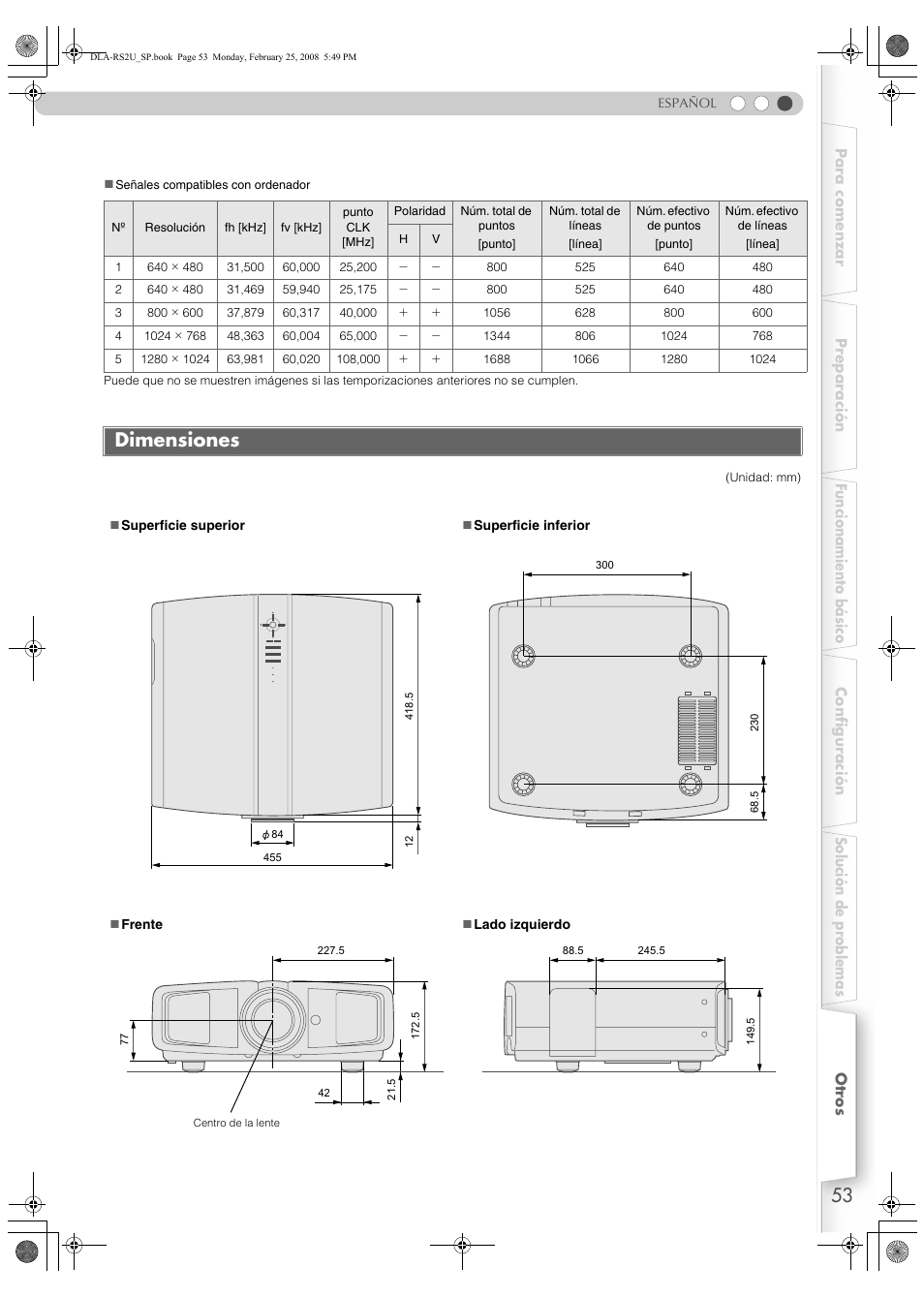 Dimensiones | JVC DLA-RS2 User Manual | Page 161 / 162