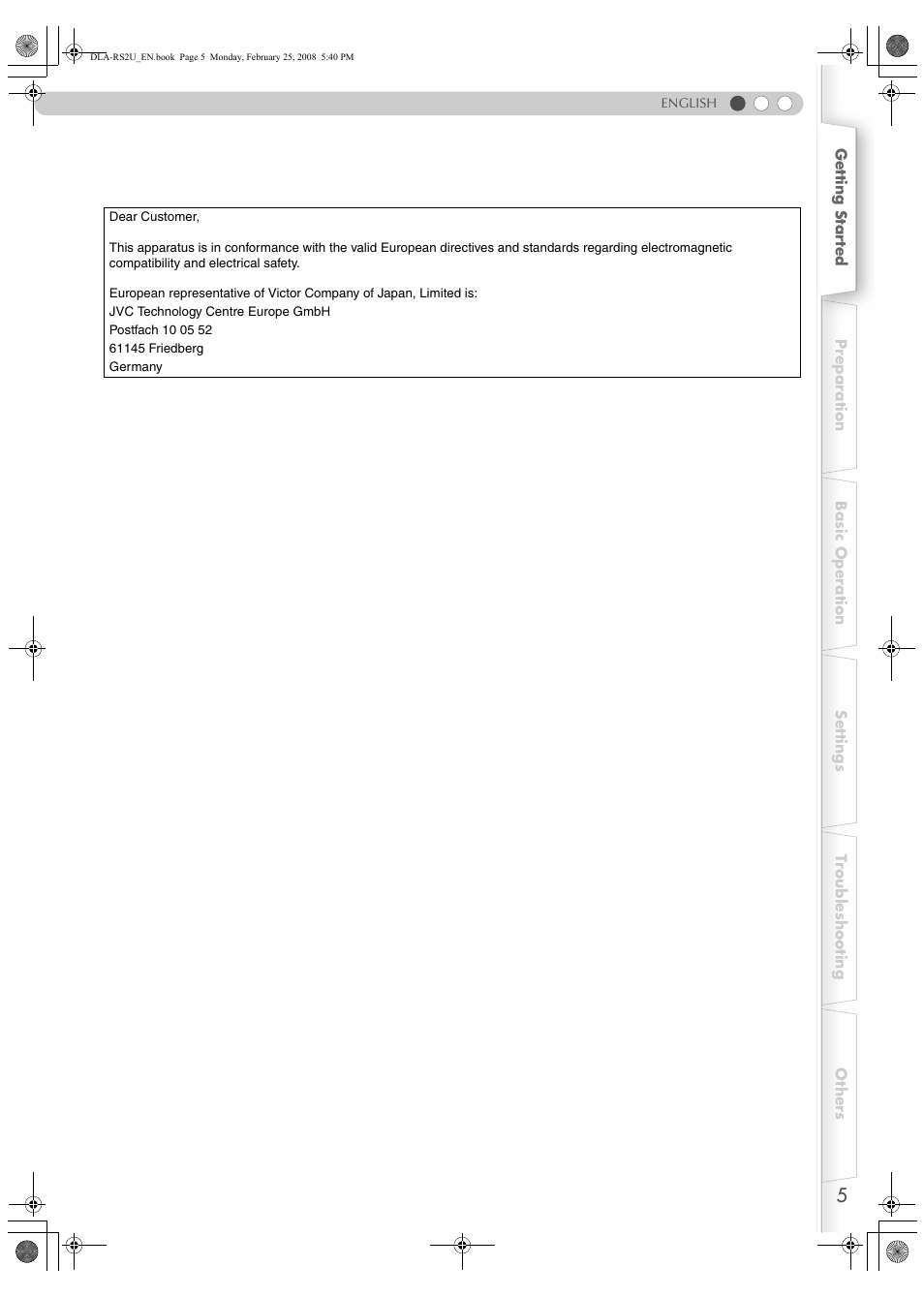 JVC DLA-RS2 User Manual | Page 5 / 162