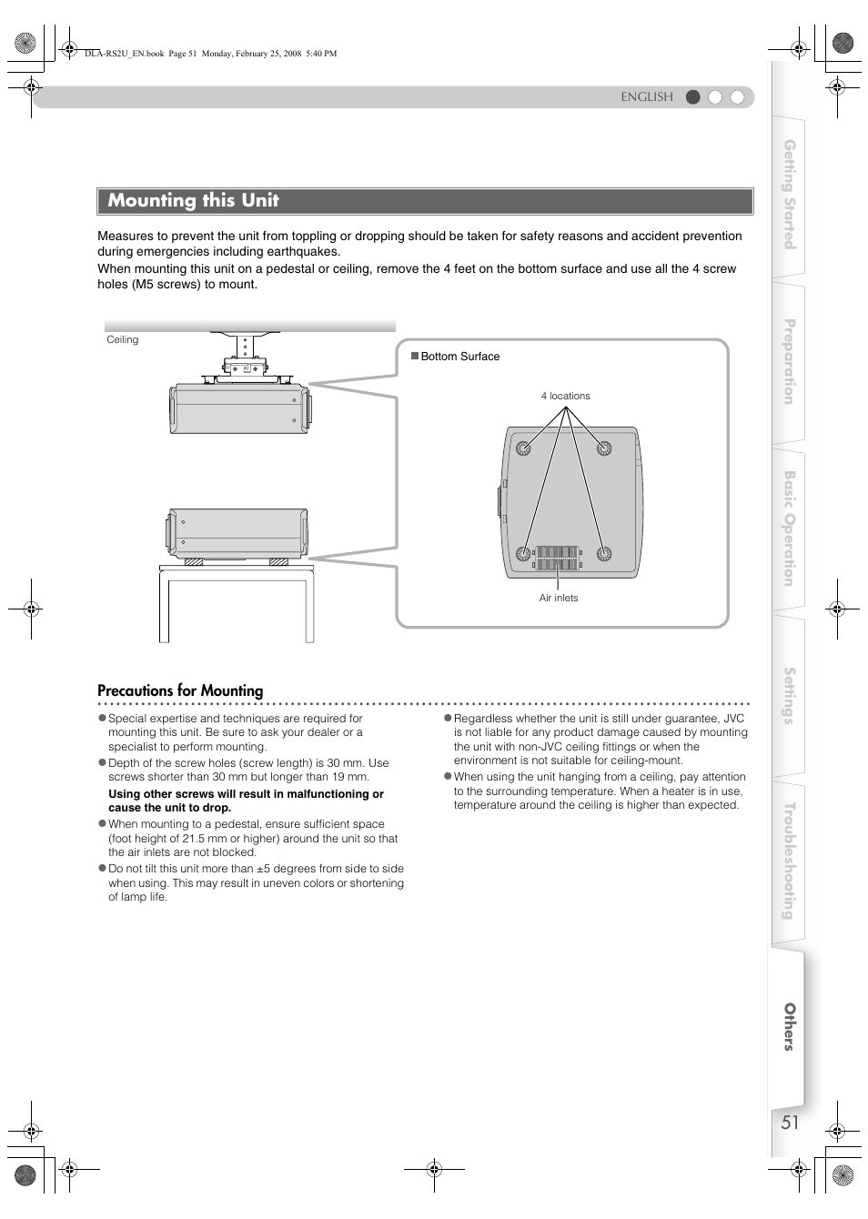 Mounting this unit | JVC DLA-RS2 User Manual | Page 51 / 162