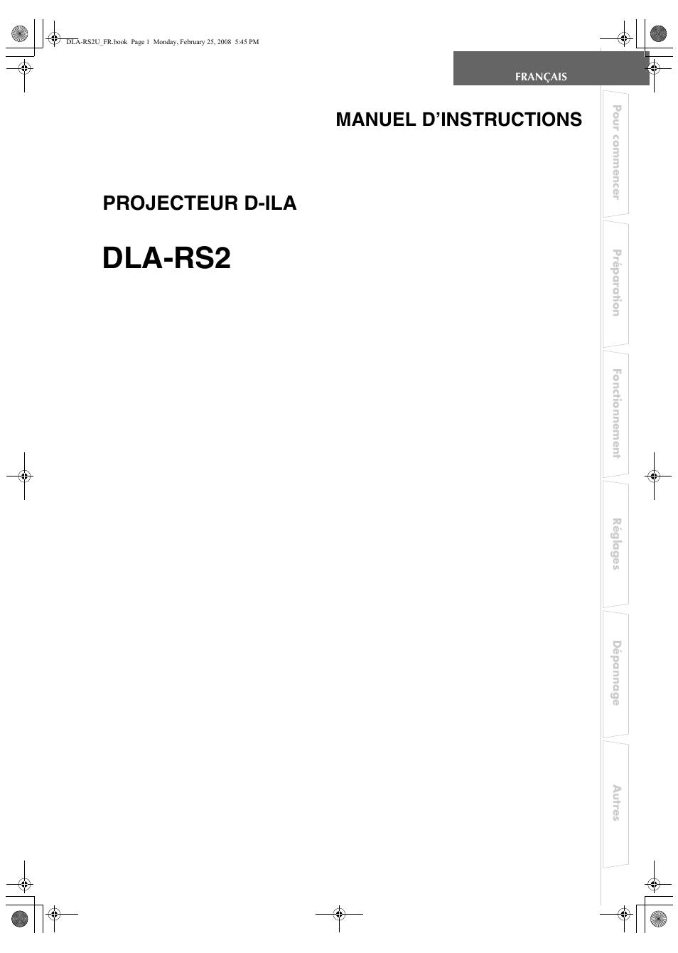 Français, Dla-rs2, Projecteur d-ila | Manuel d’instructions | JVC DLA-RS2 User Manual | Page 55 / 162