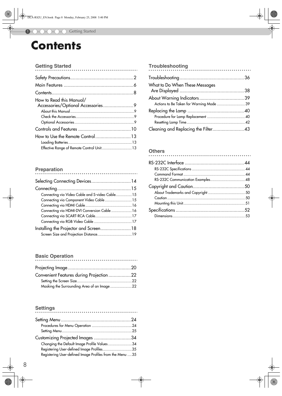 JVC DLA-RS2 User Manual | Page 8 / 162