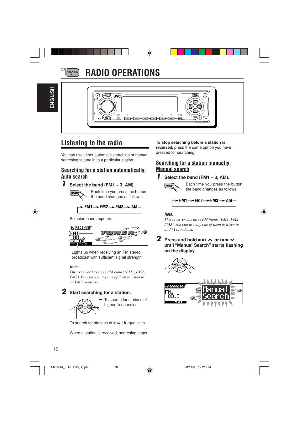 Radio operations, Listening to the radio | JVC KD-LH305 User Manual | Page 10 / 62