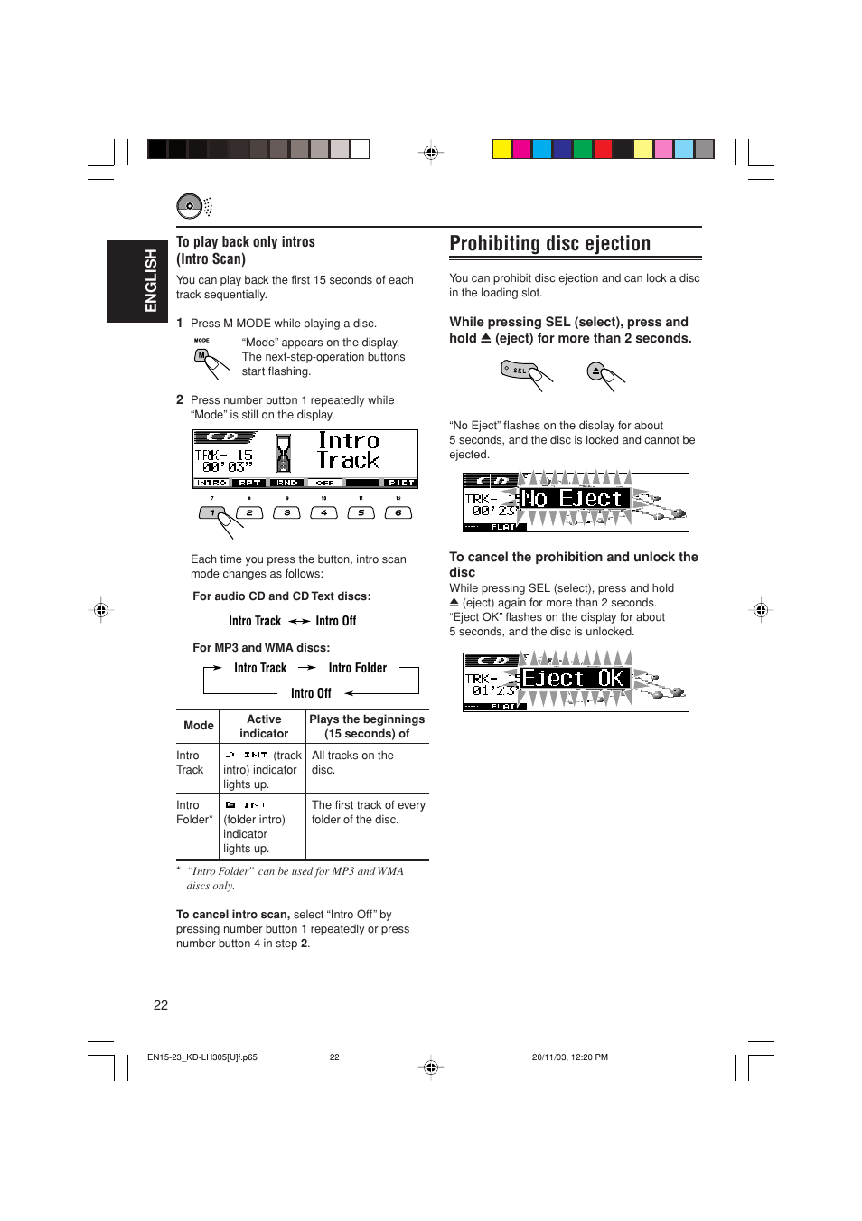 Prohibiting disc ejection | JVC KD-LH305 User Manual | Page 22 / 62