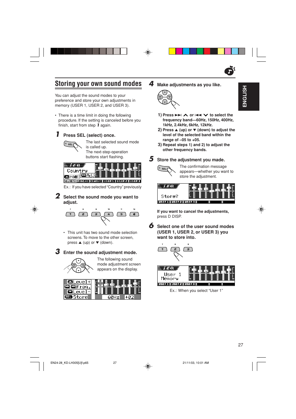 Storing your own sound modes | JVC KD-LH305 User Manual | Page 27 / 62