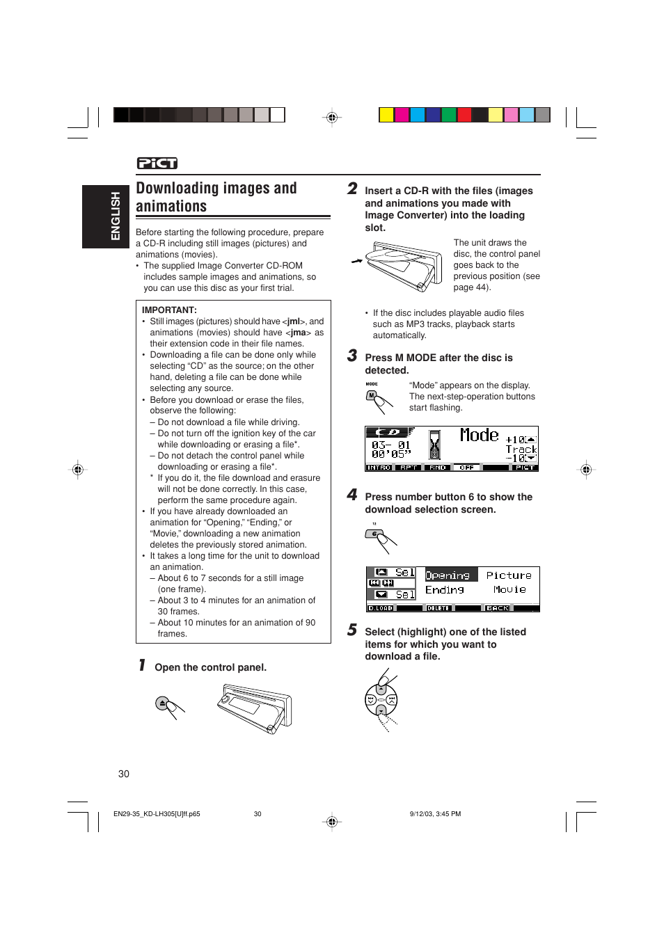 Downloading images and animations | JVC KD-LH305 User Manual | Page 30 / 62