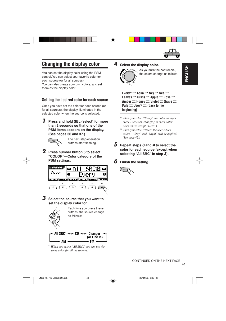 Changing the display color | JVC KD-LH305 User Manual | Page 41 / 62