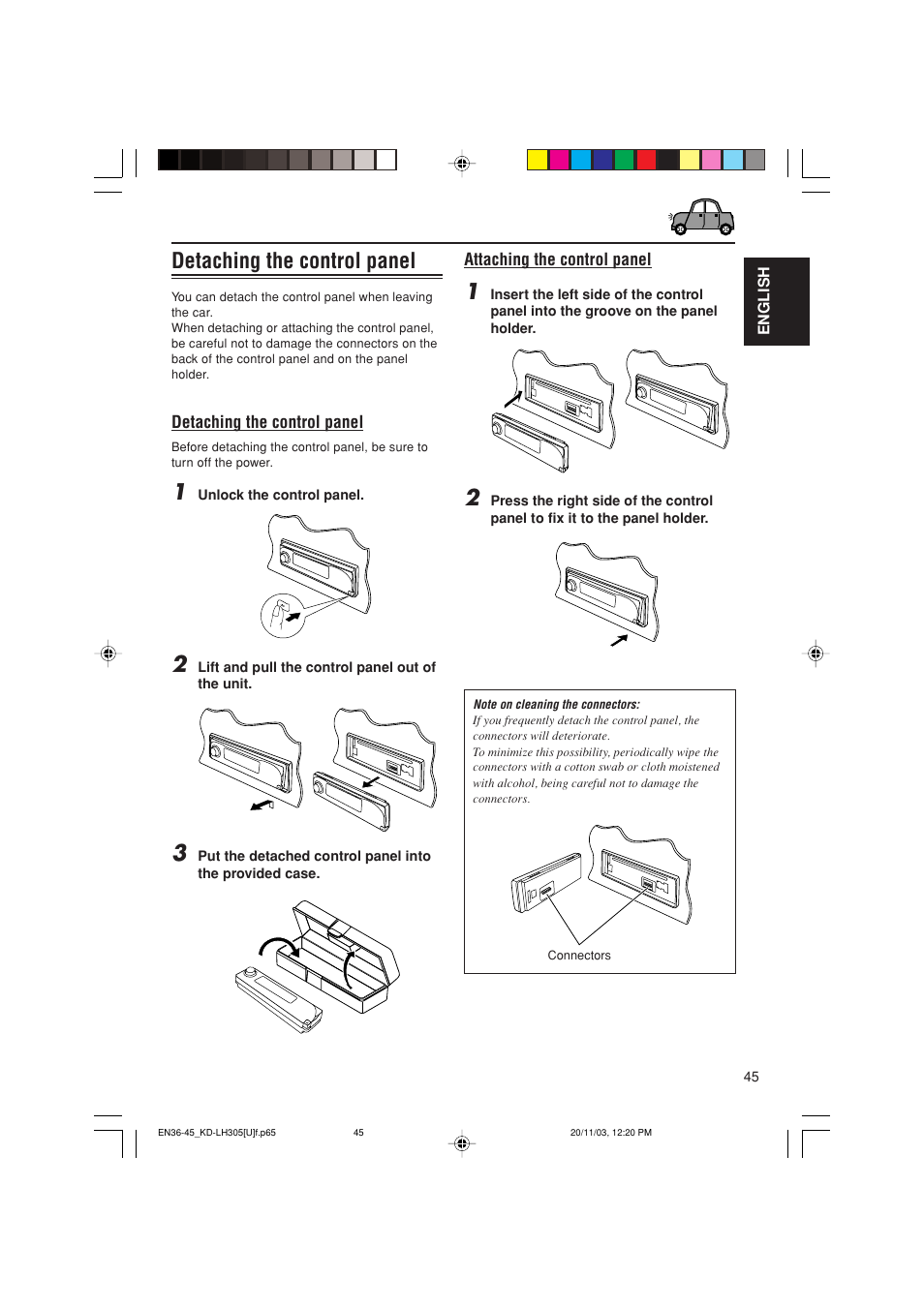 Detaching the control panel | JVC KD-LH305 User Manual | Page 45 / 62