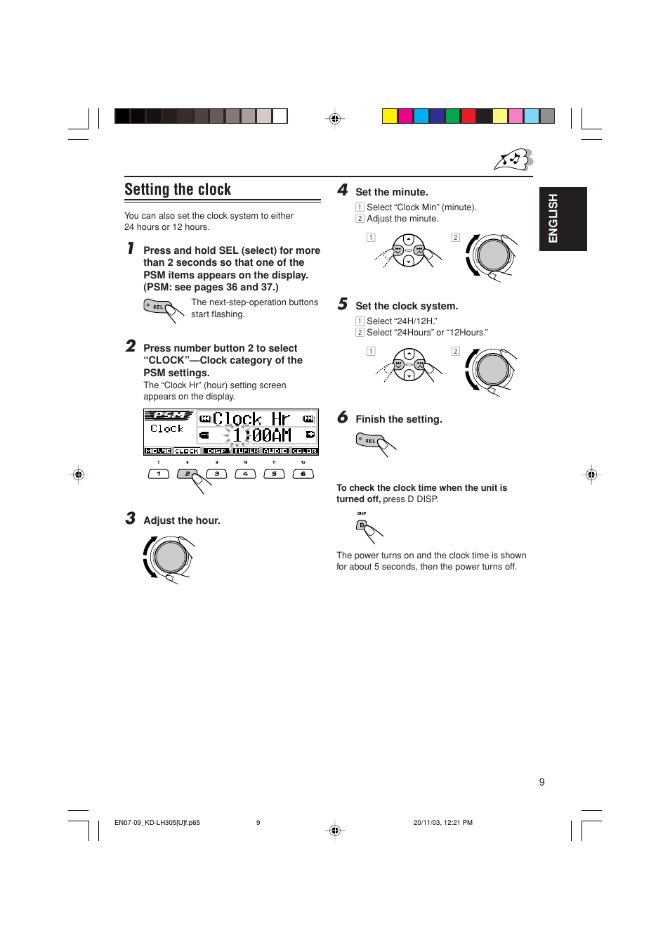 Setting the clock | JVC KD-LH305 User Manual | Page 9 / 62