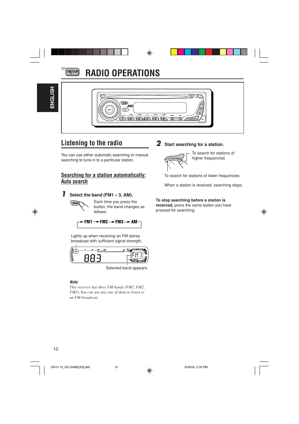 Radio operations, Listening to the radio | JVC KD-G498 User Manual | Page 10 / 34