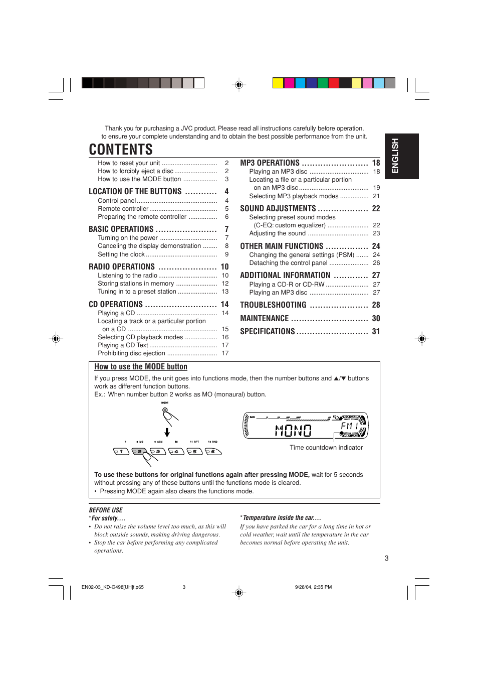 JVC KD-G498 User Manual | Page 3 / 34