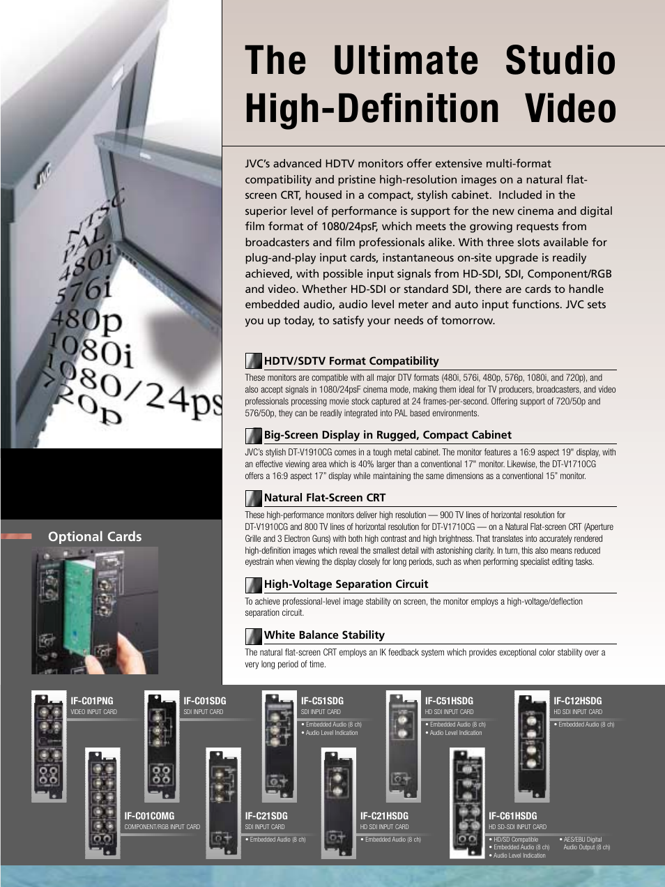 The ultimate studio high-definition video, Optional cards | JVC DT-V1710CG User Manual | Page 2 / 4