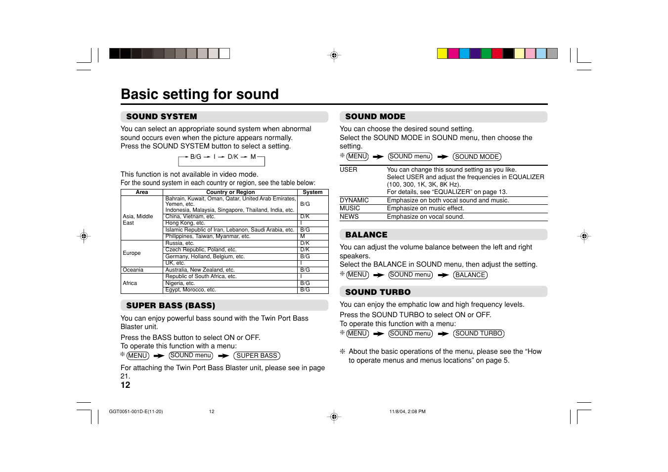 Basic setting for sound | JVC AV-16N214 User Manual | Page 28 / 40