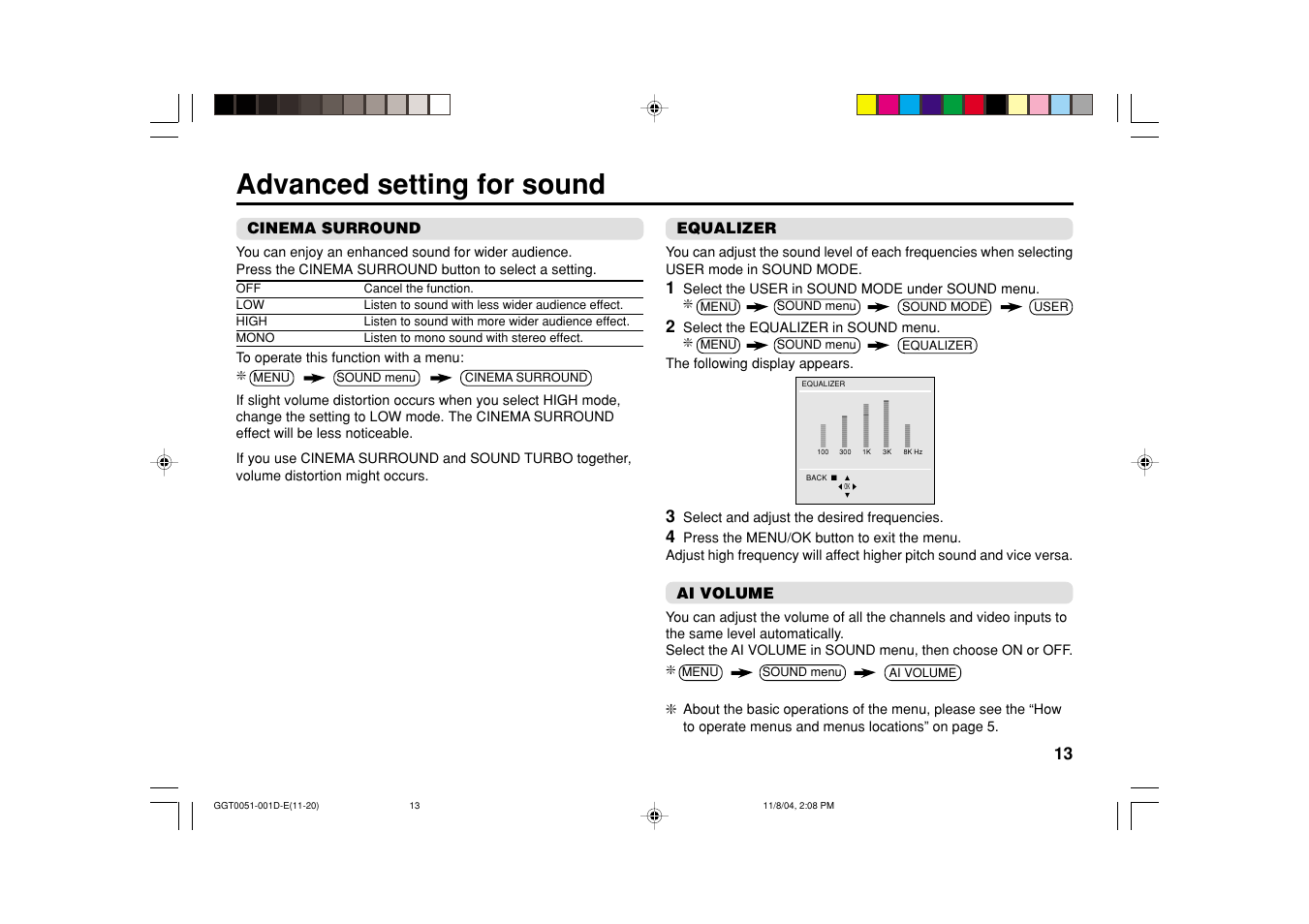 Advanced setting for sound | JVC AV-16N214 User Manual | Page 29 / 40