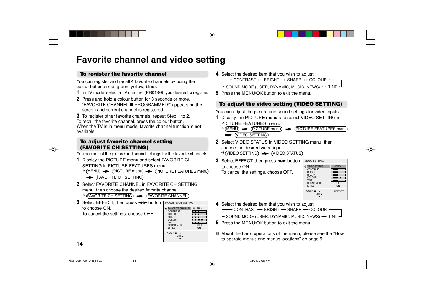 Favorite channel and video setting | JVC AV-16N214 User Manual | Page 30 / 40