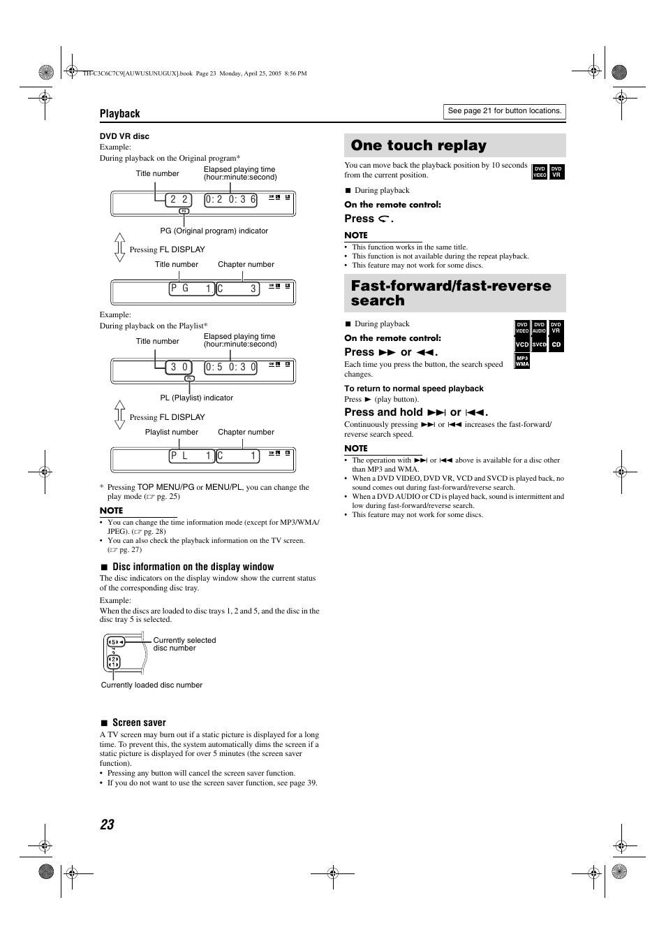One touch replay fast-forward/fast-reverse search | JVC GVT0150-008A User Manual | Page 26 / 97