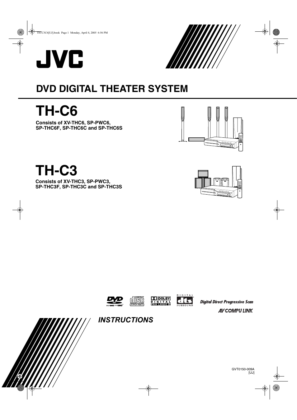 Instructions, Th-c6 th-c3, Dvd digital theater system | JVC GVT0150-008A User Manual | Page 50 / 97
