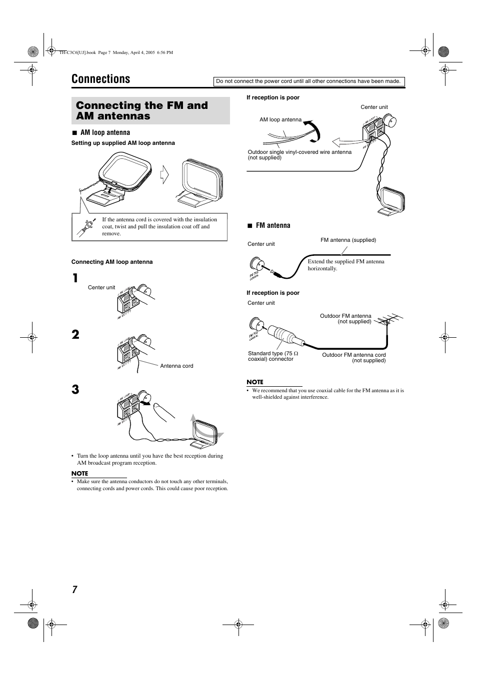 Connections, Connecting the fm and am antennas | JVC GVT0150-008A User Manual | Page 59 / 97