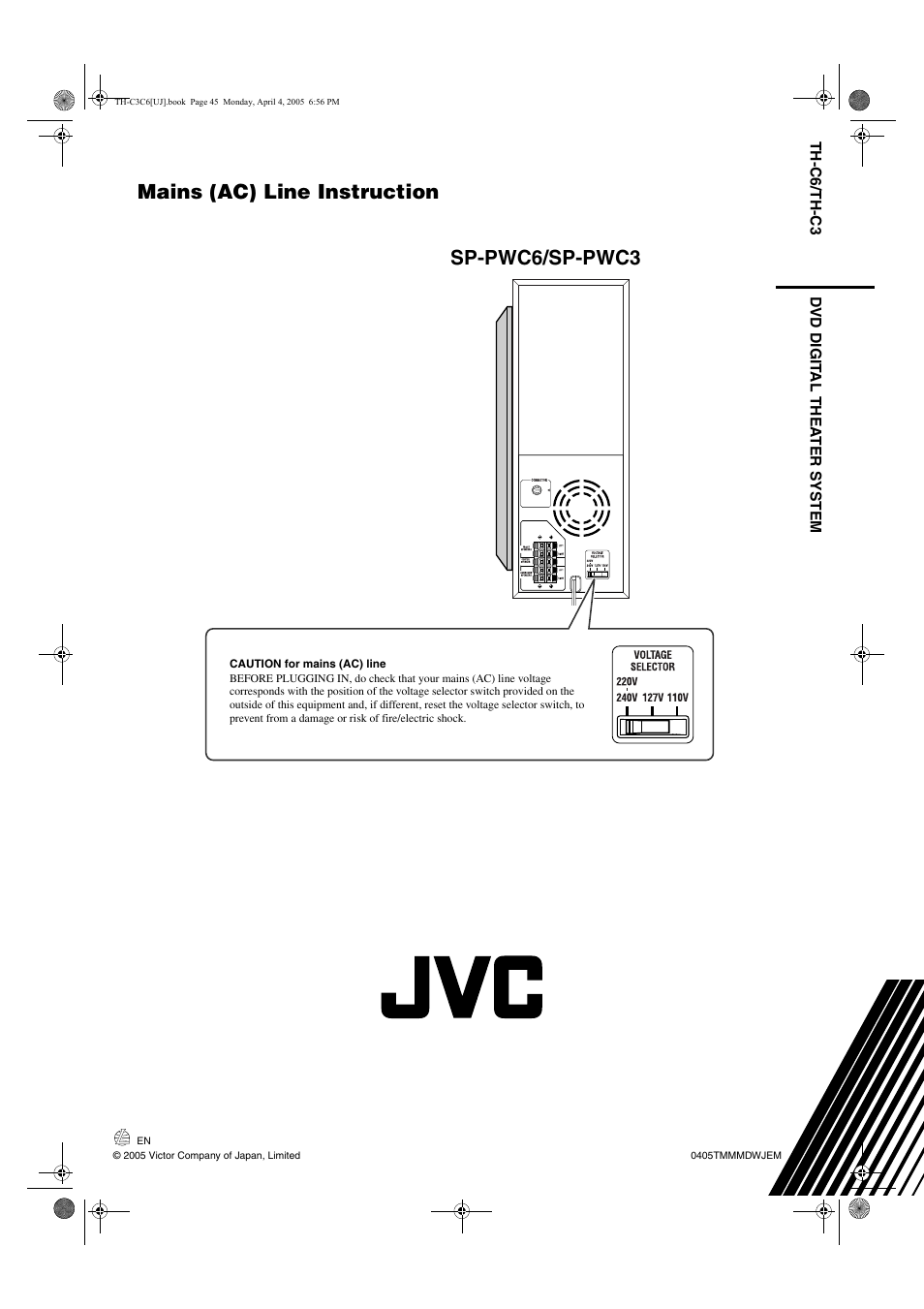 Mains (ac) line instruction, Sp-pwc6/sp-pwc3 | JVC GVT0150-008A User Manual | Page 97 / 97