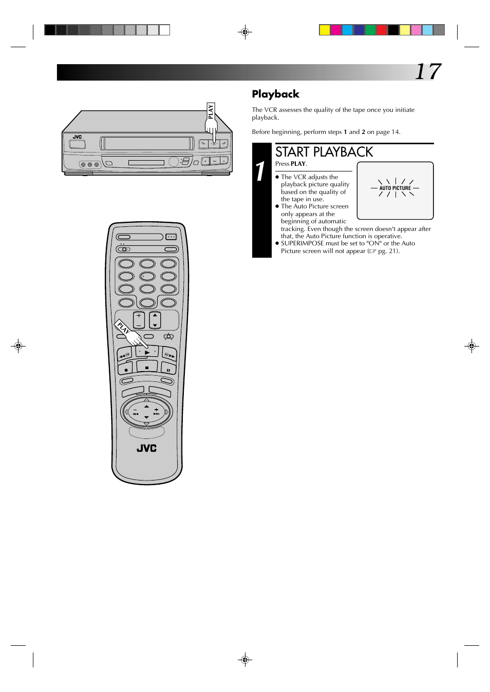 Start playback, Playback | JVC HR-J630U User Manual | Page 17 / 46