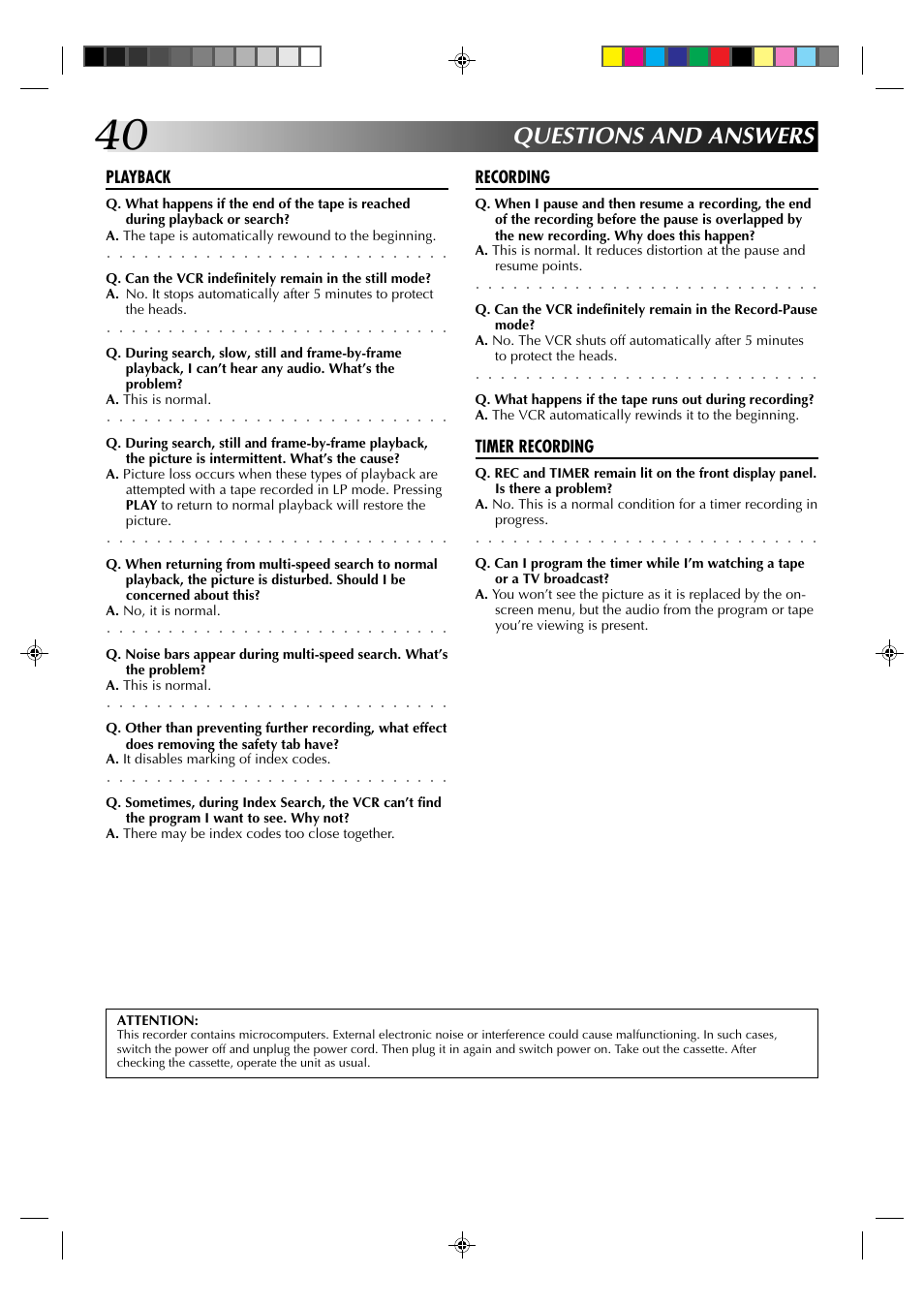 Questions and answers | JVC HR-J630U User Manual | Page 40 / 46