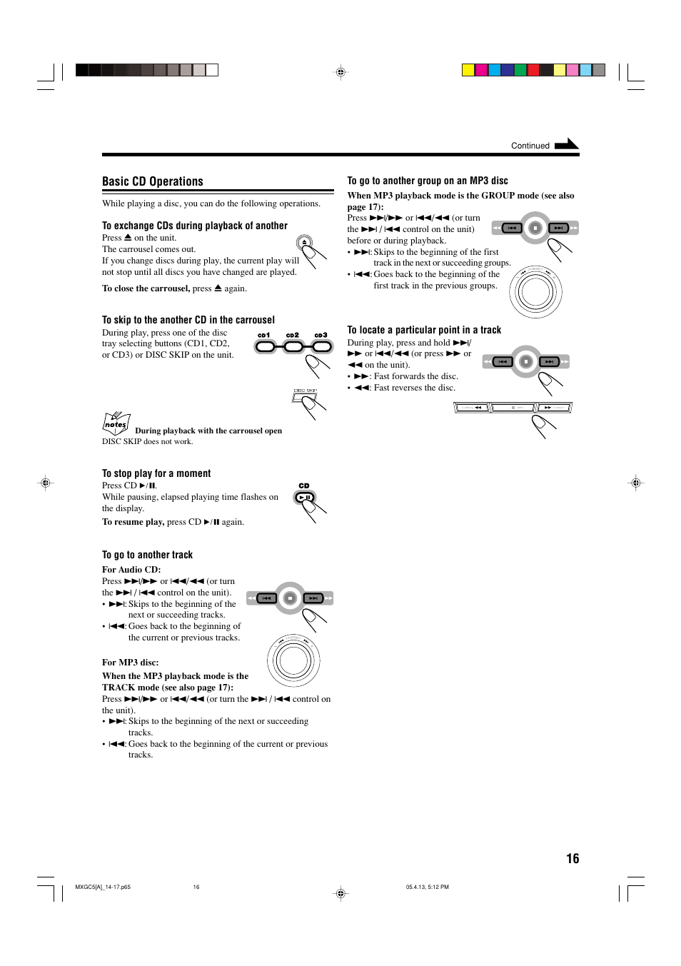 Basic cd operations | JVC 0405MWMMDWBET User Manual | Page 19 / 28