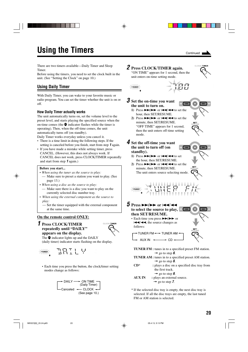 Using the timers | JVC 0405MWMMDWBET User Manual | Page 23 / 28