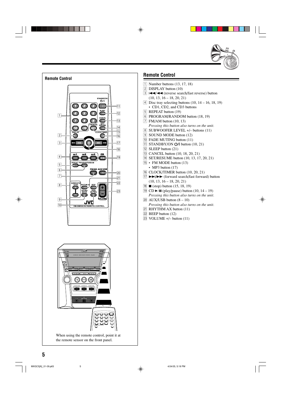 Remote control | JVC 0405MWMMDWBET User Manual | Page 8 / 28