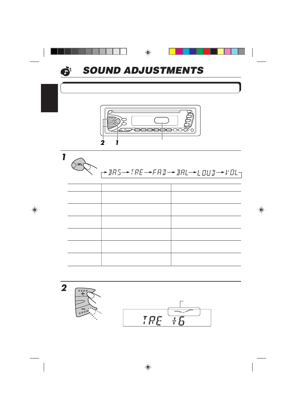 Sound adjustments, Adjusting the sound, Select the item you want to adjust | Adjust the level | JVC KD-S673R User Manual | Page 20 / 138