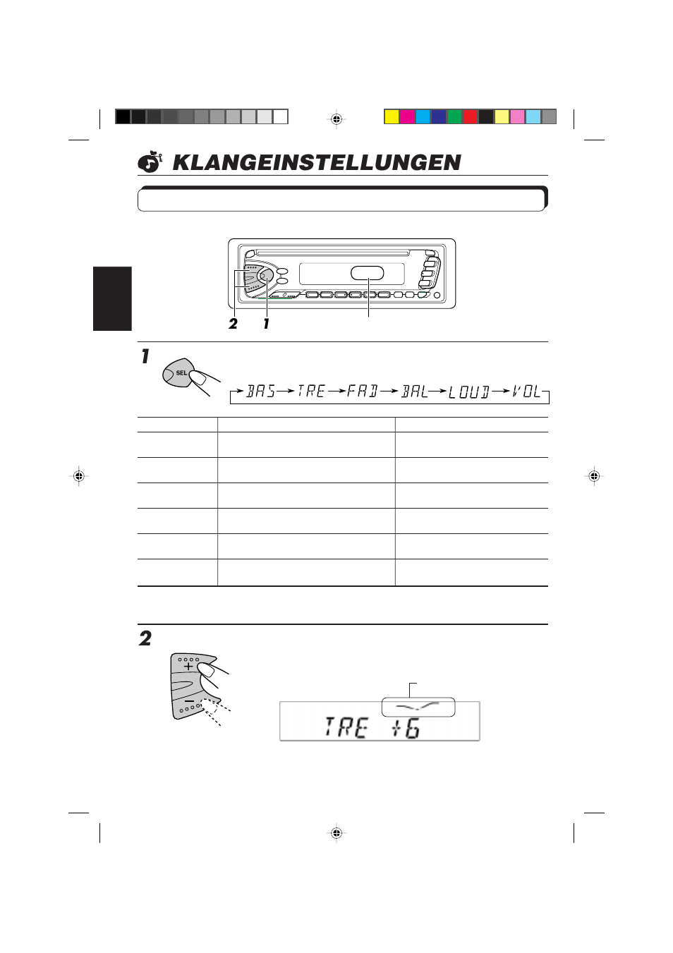 Klangeinstellungen, Klang-einstellschritte, Die einzustellende position wählen | Lautstärkekontur einstellen | JVC KD-S673R User Manual | Page 54 / 138