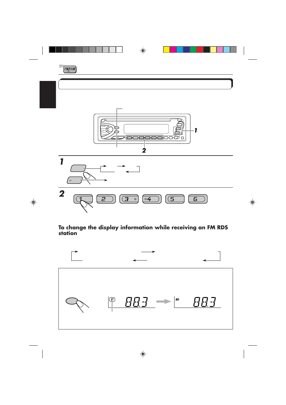 Tuning into a preset station, Select the band (fm1, fm2, fm3 or am) you want | JVC KD-S673R User Manual | Page 8 / 138