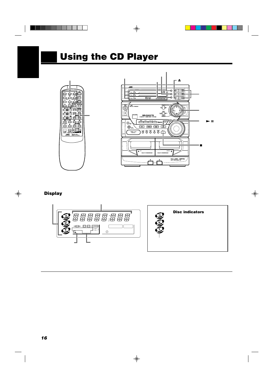 Using the cd player, 16 english, Display | JVC CA-D352TR User Manual | Page 20 / 37