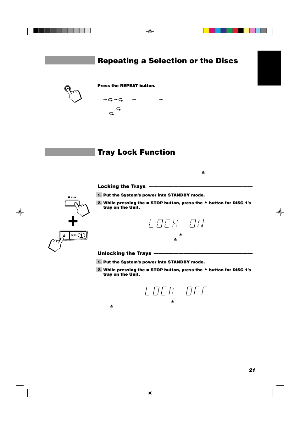 Repeating a selection or the discs, Tray lock function | JVC CA-D352TR User Manual | Page 25 / 37