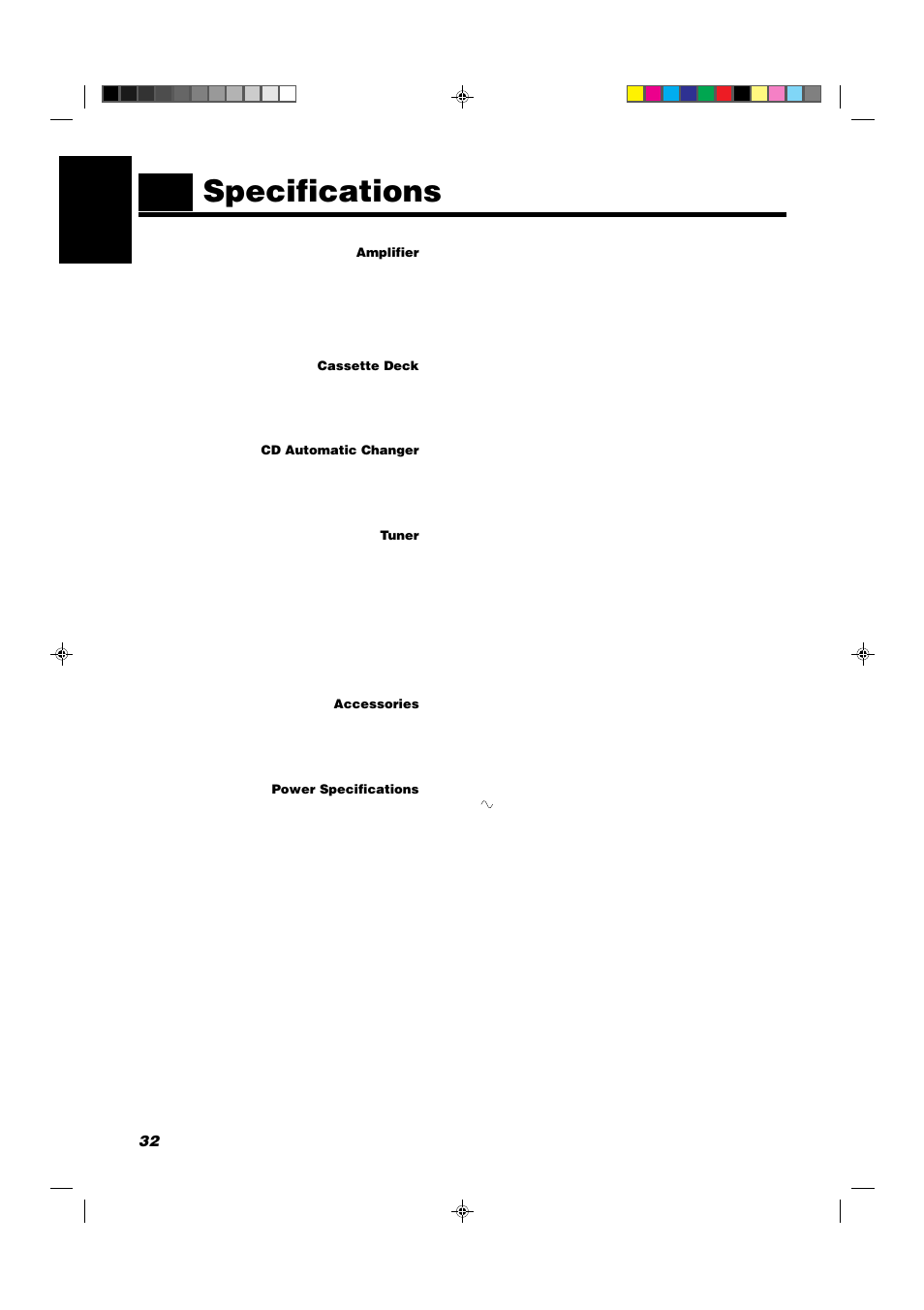 Specifications, 32 english | JVC CA-D352TR User Manual | Page 36 / 37