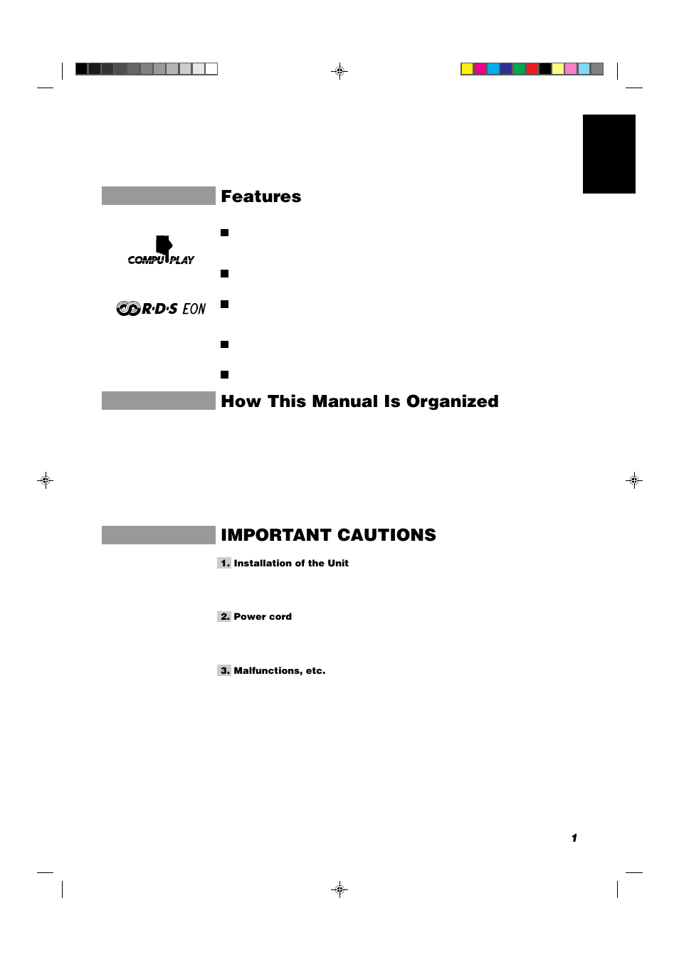 Features, How this manual is organized, Important cautions | JVC CA-D352TR User Manual | Page 5 / 37