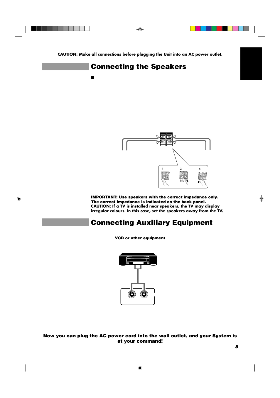 Connecting the speakers, Connecting auxiliary equipment, 5english | JVC CA-D352TR User Manual | Page 9 / 37