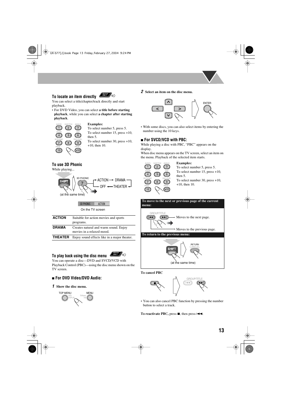 For dvd video/dvd audio: 1, For svcd/vcd with pbc | JVC FS-S77B/FS-S77S User Manual | Page 17 / 52